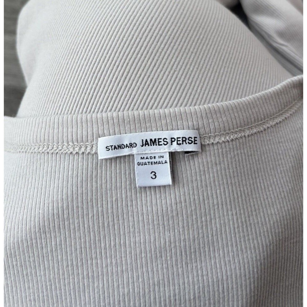 Standard James Perse Gray Ribbed Henley Shirt Size Large 3 US Long Sleeve - Picture 5 of 6